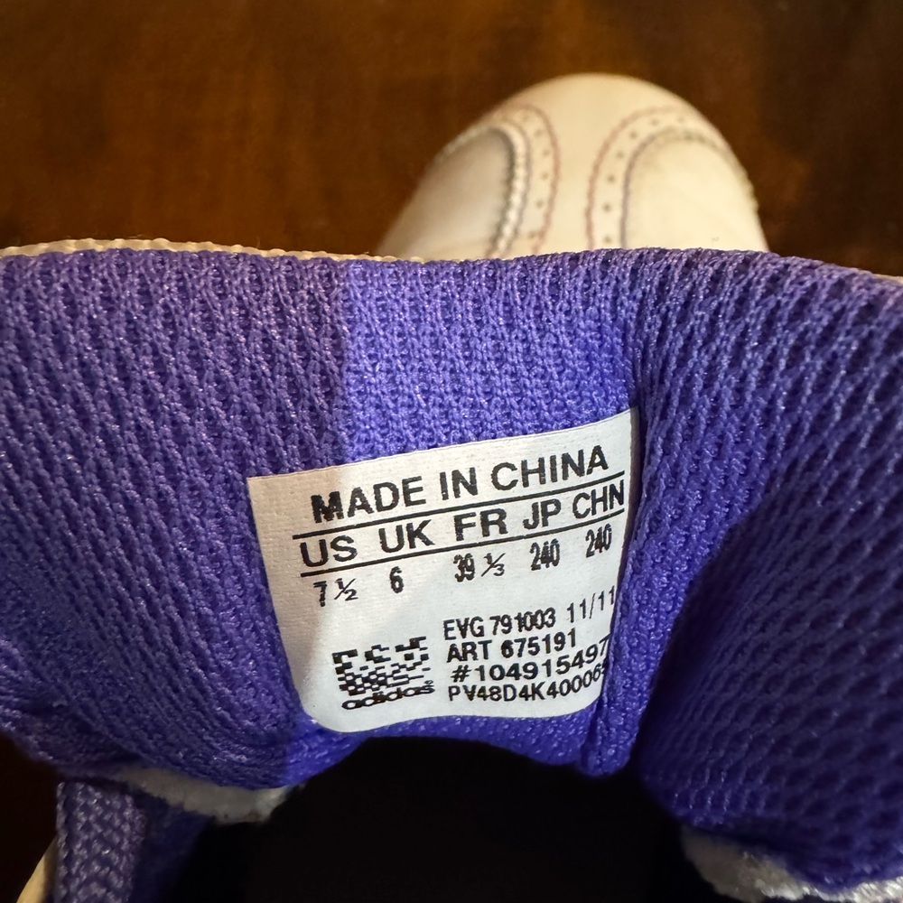 Adidas White Pink and Purple Stripe Golf Shoes - Picture 5 of 5